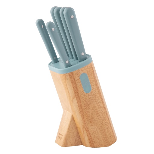 [3950350] Set x 7 cuchillos + taco de madera c/imán externo celeste